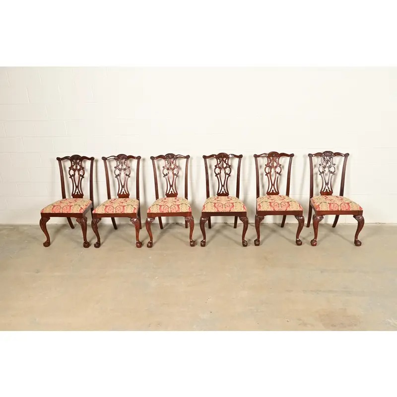 Ethan Allen Chippendale Carved Mahogany Dining Chairs, Set of Six - Image 4