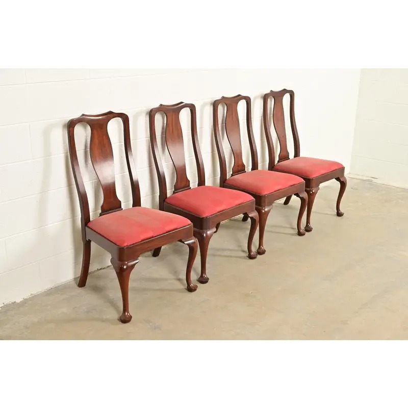 Henkel Harris Queen Anne Solid Mahogany Dining Chairs, Set of Four - Image 4