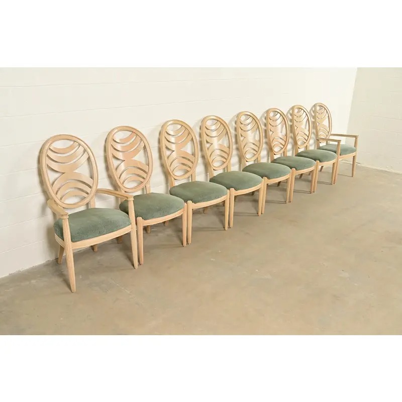 Henredon Modern Art Deco Carved Oak Dining Chairs, Set of Eight - Image 4