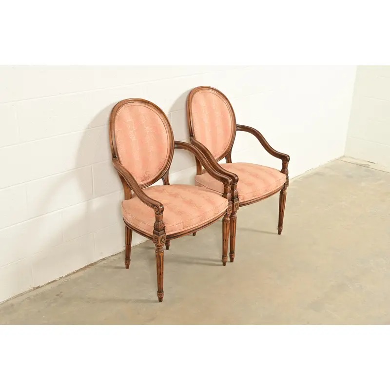 Karges French Regency Louis XVI Carved Walnut Armchairs, Pair - Image 4