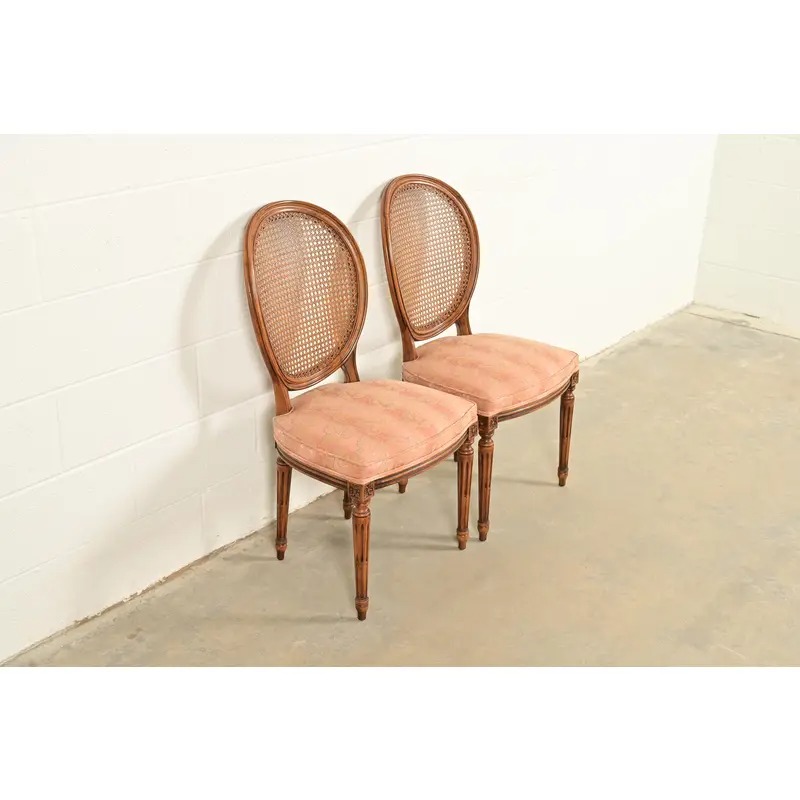 Karges French Regency Louis XVI Carved Walnut Cane Back Side Chairs or Dining Chairs, Pair - Image 4