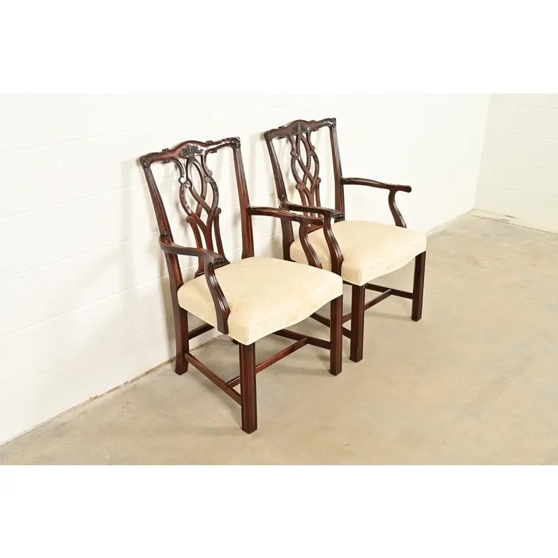 Kindel Furniture Georgian Carved Mahogany Armchairs, Pair - Image 4