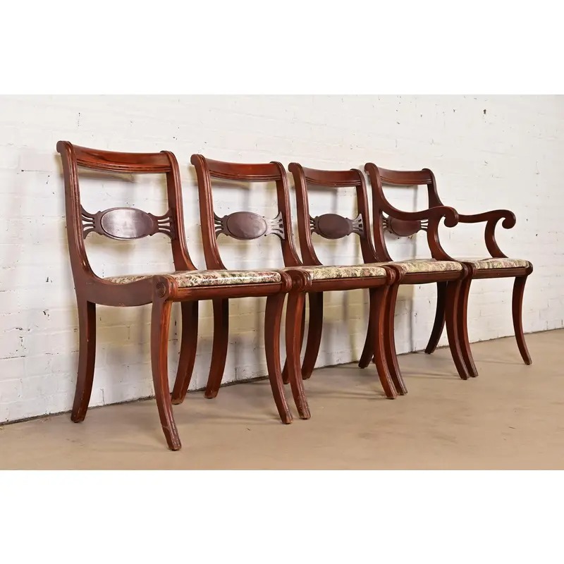 Kindel Furniture Style Regency Carved Mahogany Dining Chairs, Set of Four - Image 4
