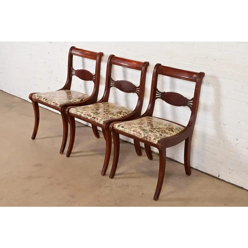 Kindel Furniture Style Regency Carved Mahogany Side Chairs or Dining Chairs, Set of Three - Image 4