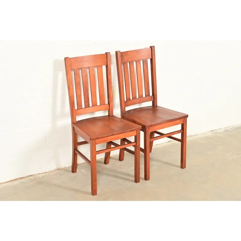 Limbert Style Antique Mission Oak Arts & Crafts Side Chairs or Dining Chairs, Pair - Image 4