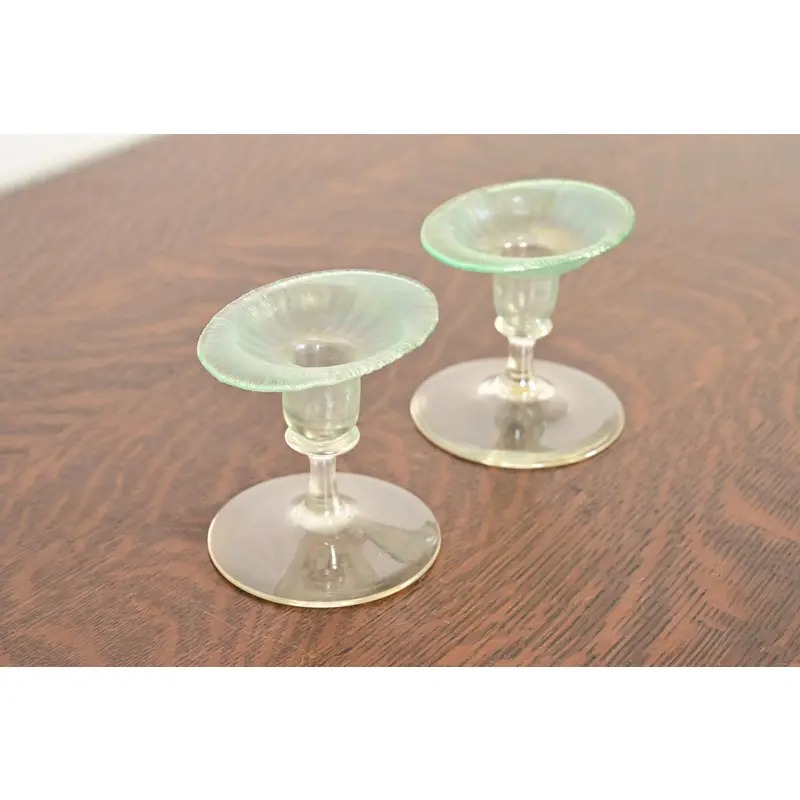 Louis Comfort Tiffany Favrile Pastel Iridescent Art Glass Candlesticks, Pair - Image 4