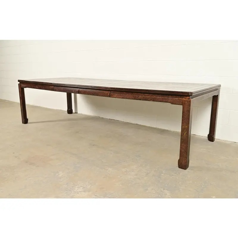 Mario Buatta for John Widdicomb Hollywood Regency Chinoiserie Faux Tortoise Shell Extension Dining Table, Circa 1970s - Image 4