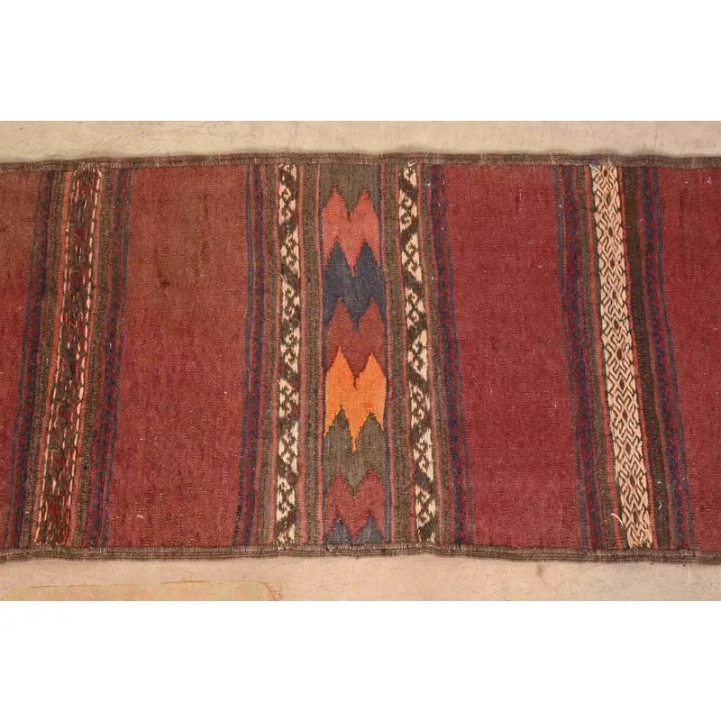 Mid-Century Modern Hand-Woven Afghan Kilim Flat Weave Runner Rug - Image 4