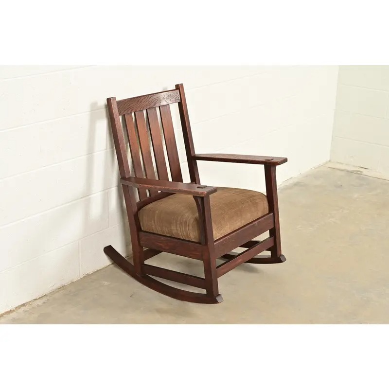 Stickley Style Antique Mission Oak Arts & Crafts Rocking Chair, Circa 1910 - Image 4