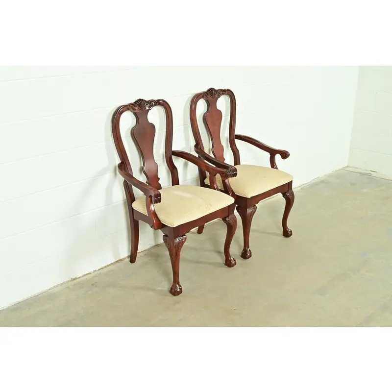 Thomasville Chippendale Carved Cherry Wood Armchairs, Pair - Image 4