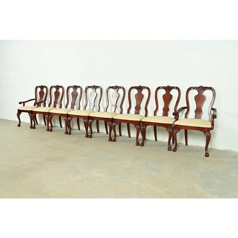Thomasville Chippendale Carved Cherry Wood Dining Chairs, Set of Eight - Image 4