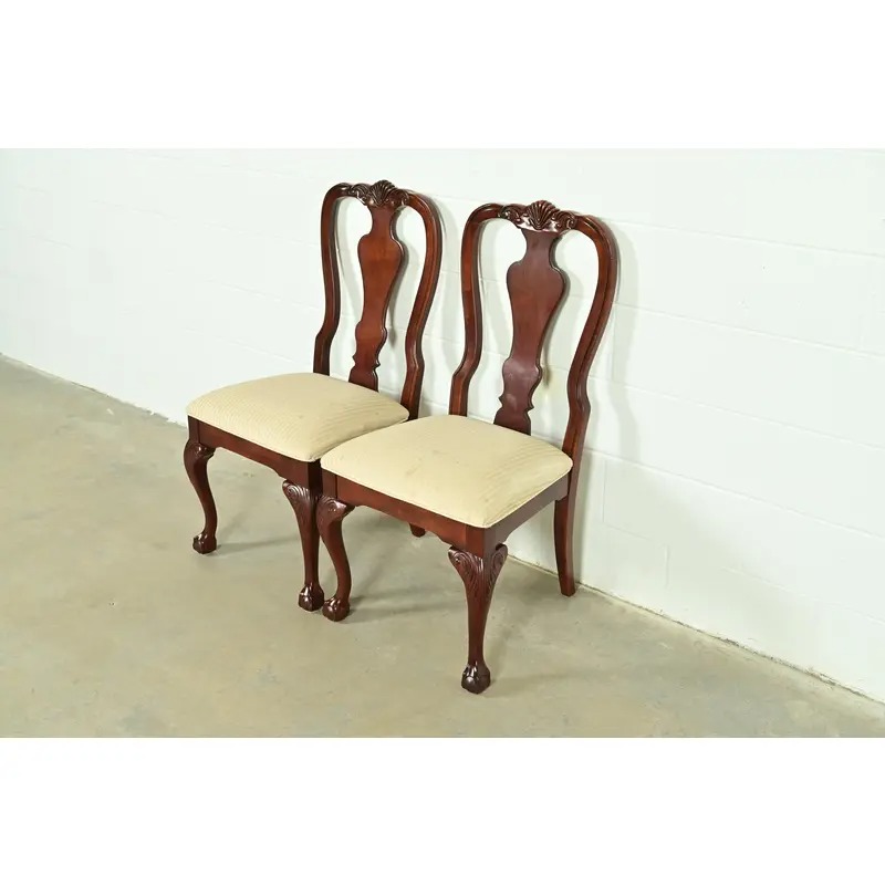Thomasville Chippendale Carved Cherry Wood Side Chairs or Dining Chairs, Pair - Image 4