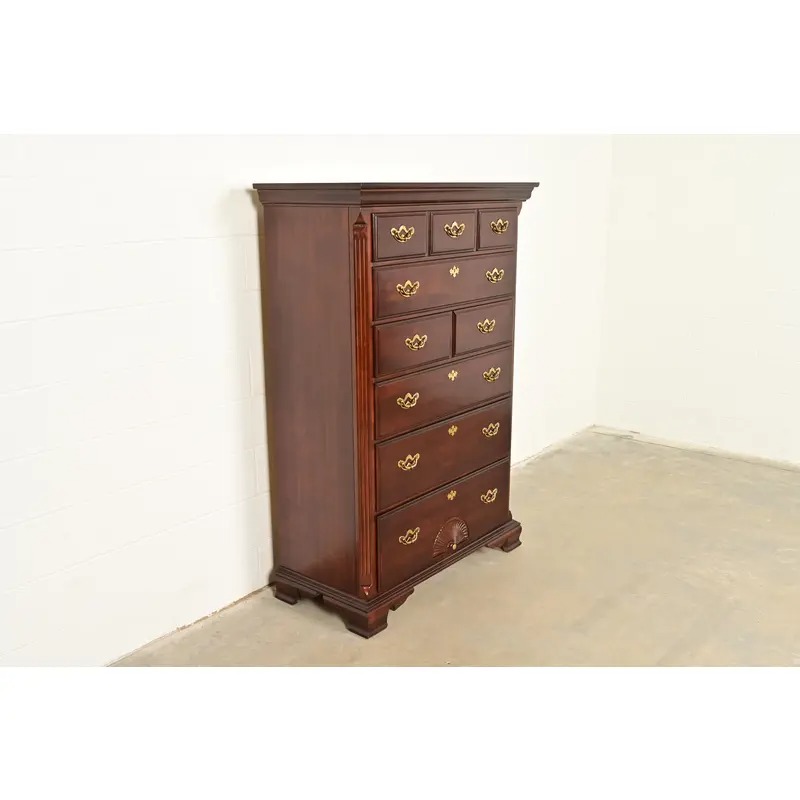 Thomasville Georgian Carved Cherry Wood Highboy Dresser, Circa 1980s - Image 3