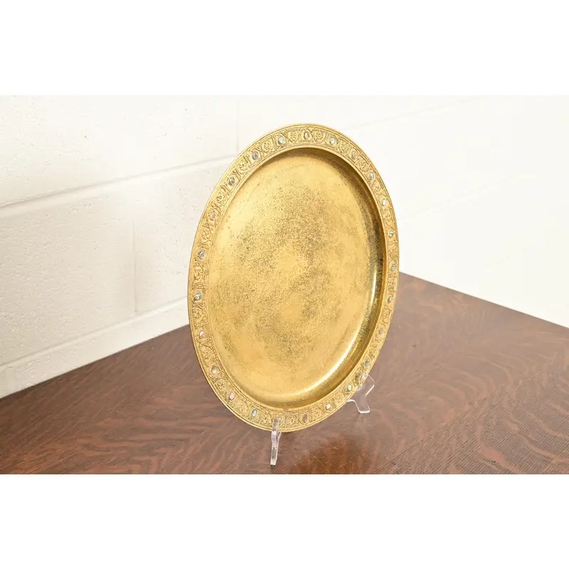 Tiffany Studios New York Bronze Doré Large Tray With Abalone Inlay - Image 4