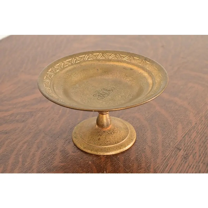 Tiffany Studios New York Bronze Doré Pedestal Bowl or Compote Dish With Decorative Border - Image 4