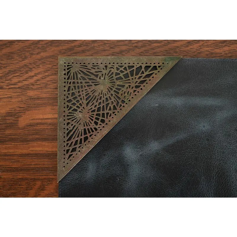 Tiffany Studios New York Pine Needle Bronze Blotter Corners With Leather Desk Blotter - Image 4