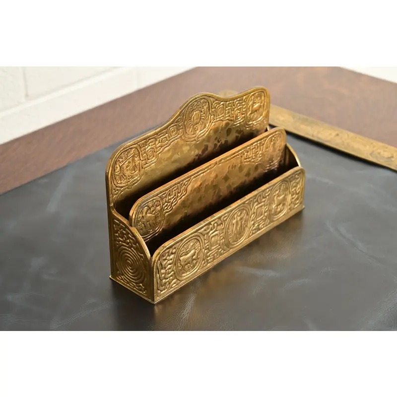 Tiffany Studios New York Zodiac Pattern Bronze Doré Letter Rack - Image 4