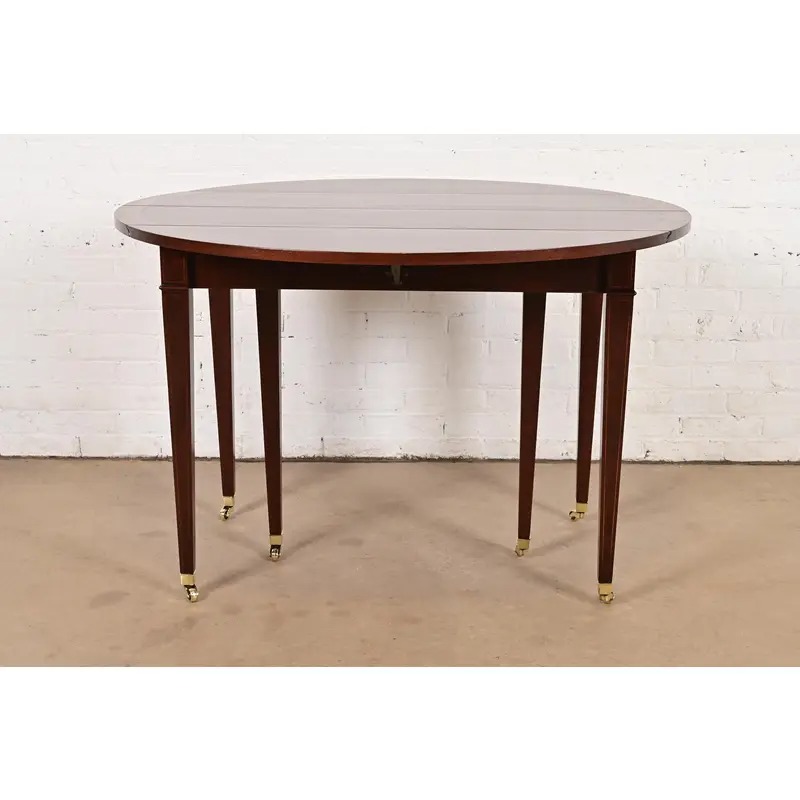 Baker Furniture Federal Banded Mahogany Drop Leaf Dining or Breakfast Table, Newly Refinished - Image 5