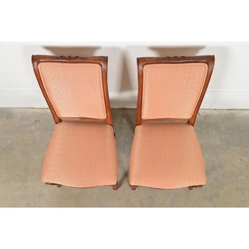 Baker Furniture French Provincial Louis XV Carved Walnut Side Chairs or Dining Chairs, Pair - Image 5