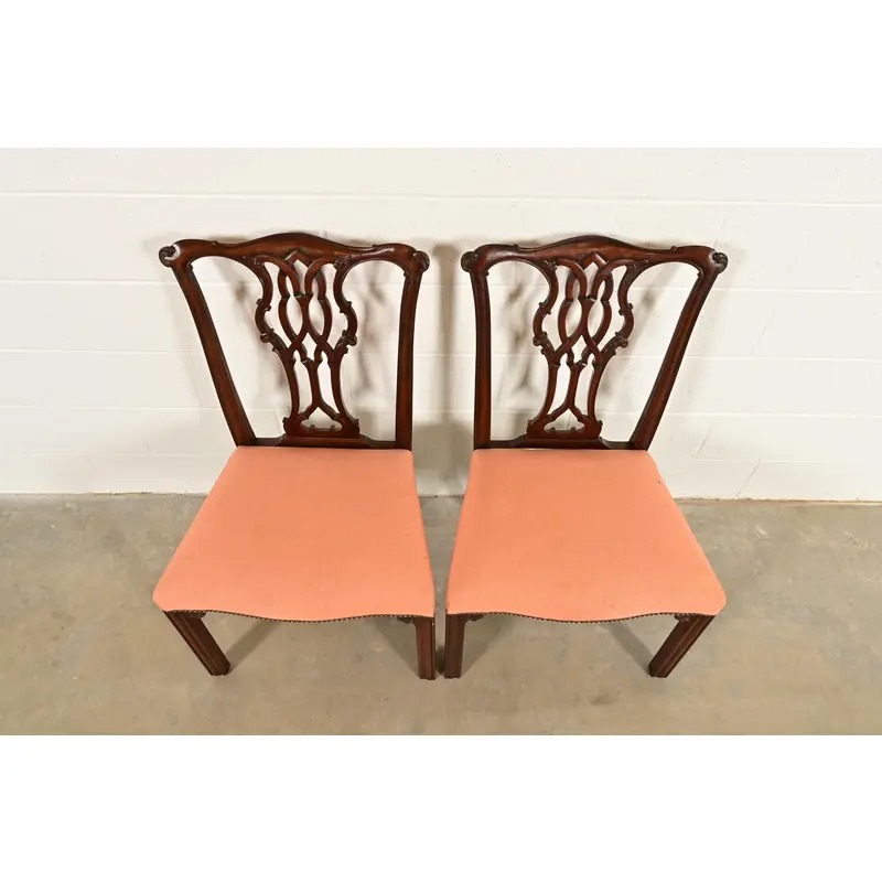 Baker Furniture Georgian Carved Mahogany Side Chairs or Dining Chairs, Pair - Image 5