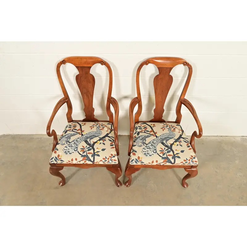 Baker Furniture Queen Anne Carved Walnut Armchairs or Dining Captain Chairs, Pair - Image 5