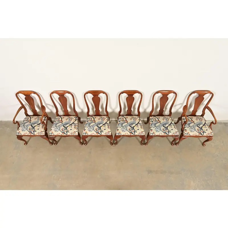 Baker Furniture Queen Anne Carved Walnut Dining Chairs, Set of Six - Image 5