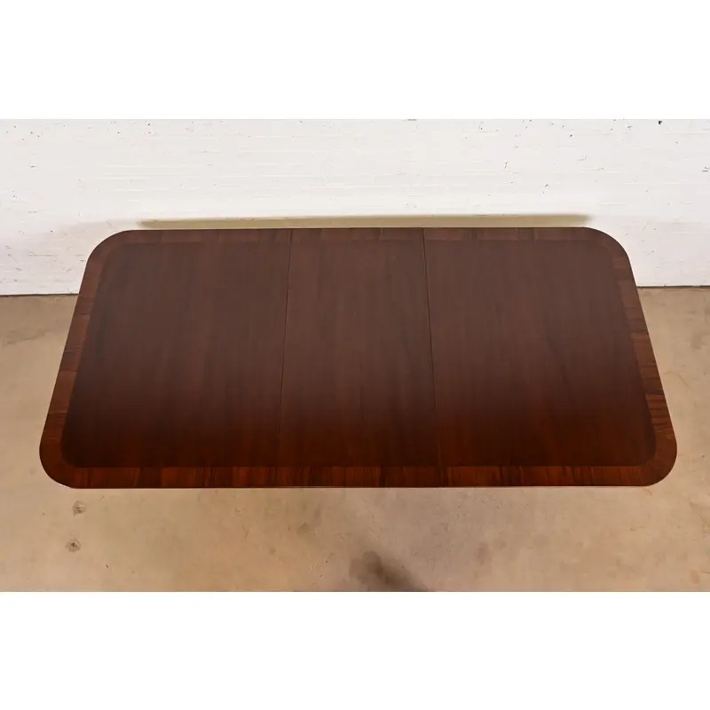 Baker Furniture Style Georgian Banded Mahogany Double Pedestal Extension Dining Table, Newly Refinished - Image 5
