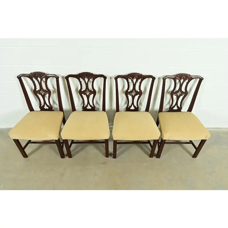 Baker Furniture Style Georgian Carved Mahogany Dining Chairs, Set of Four - Image 5