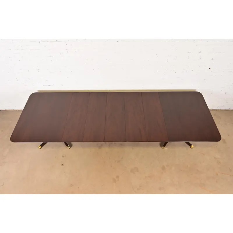 Baker Furniture Style Georgian Mahogany Double Pedestal Extension Dining Table, Newly Refinished - Image 5