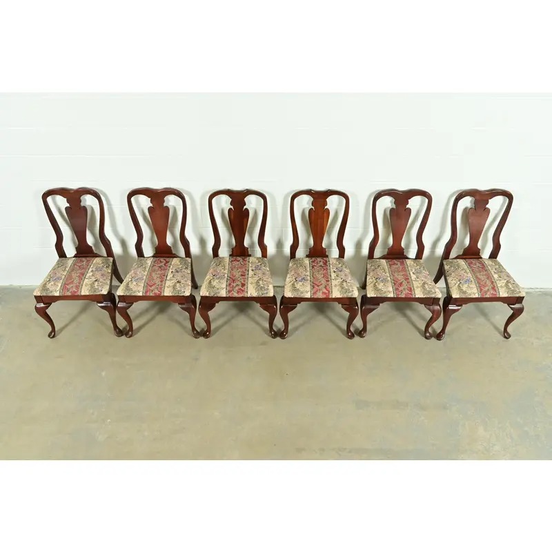 Baker Furniture Style Queen Anne Solid Cherry Wood Dining Chairs, Set of Six - Image 5