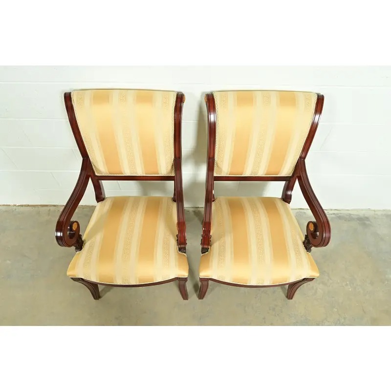 Baker Furniture Style Regency Carved Mahogany Armchairs, Pair - Image 5