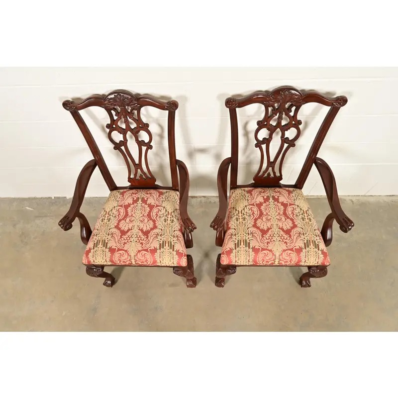 Ethan Allen Chippendale Carved Mahogany Armchairs or Dining Captain Chairs, Pair - Image 5