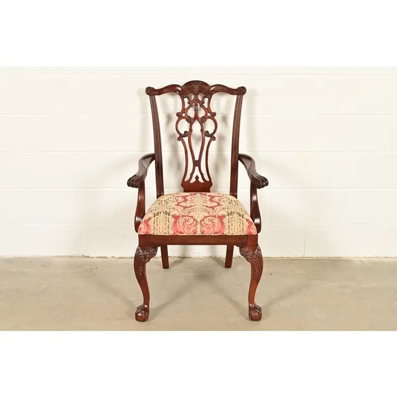Ethan Allen Chippendale Carved Mahogany Dining Chairs, Set of Eight - Image 5