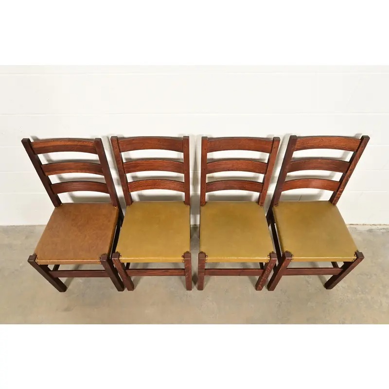 Gustav Stickley Antique Mission Oak Arts & Crafts Ladder Back Dining Chairs, Set of Four - Image 5