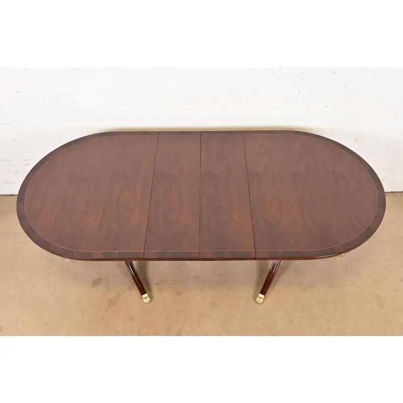 Henkel Harris Georgian Banded Mahogany Double Pedestal Extension Dining Table, Newly Refinished - Image 5