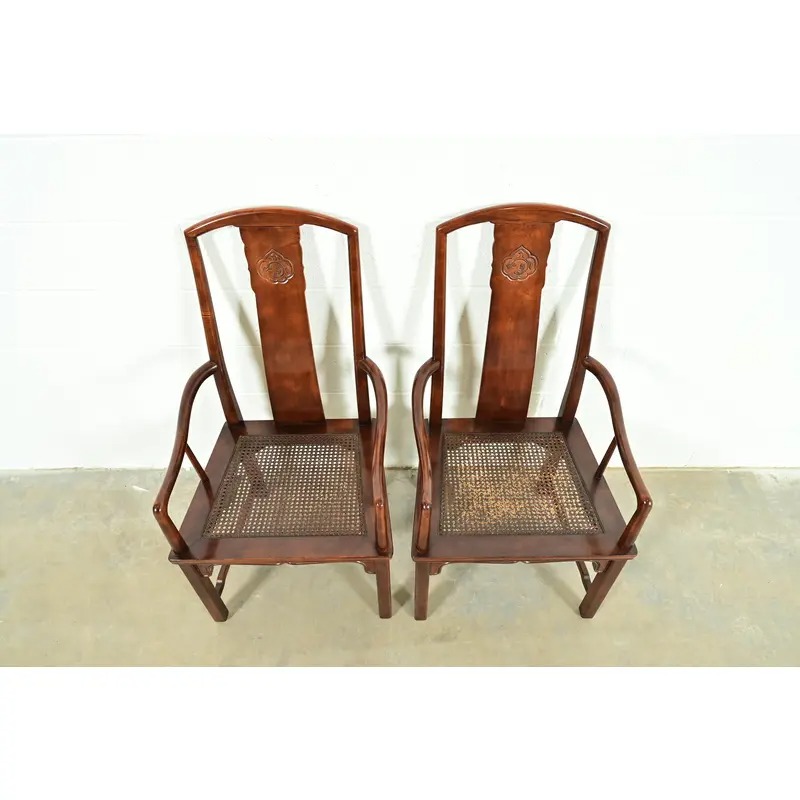 Henredon Hollywood Regency Chinoiserie Sculpted Mahogany Armchairs, Pair - Image 5