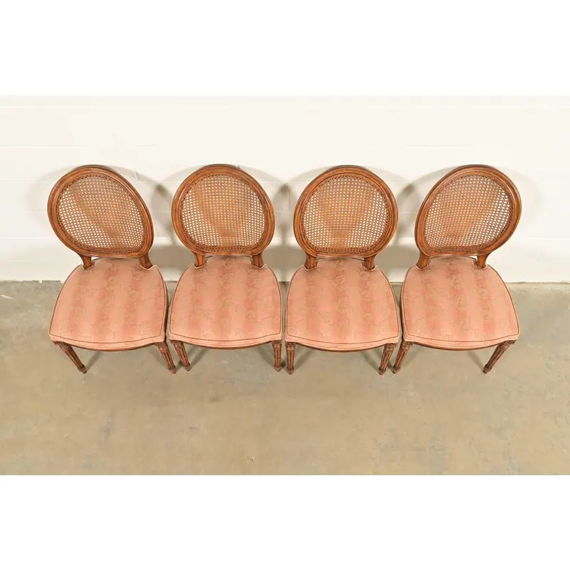 Karges French Regency Louis XVI Carved Walnut Cane Back Dining Chairs, Set of Four - Image 5