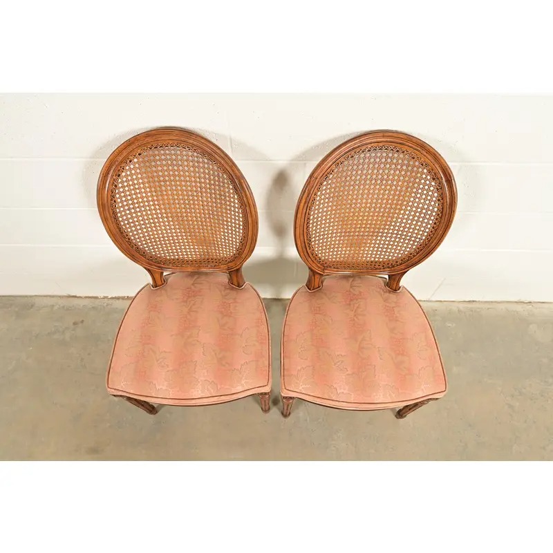 Karges French Regency Louis XVI Carved Walnut Cane Back Side Chairs or Dining Chairs, Pair - Image 5