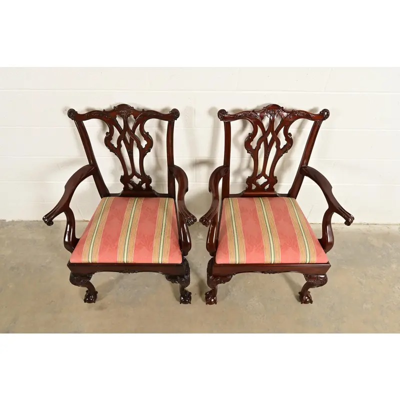 Kindel Furniture Chippendale Carved Mahogany Dining Arm Chairs, Pair - Image 5
