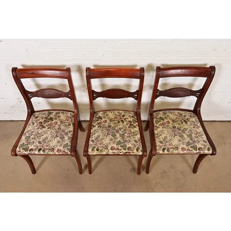 Kindel Furniture Style Regency Carved Mahogany Side Chairs or Dining Chairs, Set of Three - Image 5