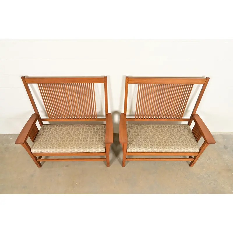 Stickley Mission Oak Arts & Crafts Spindle Benches or Settees, Pair - Image 5