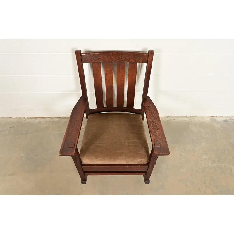Stickley Style Antique Mission Oak Arts & Crafts Rocking Chair, Circa 1910 - Image 5
