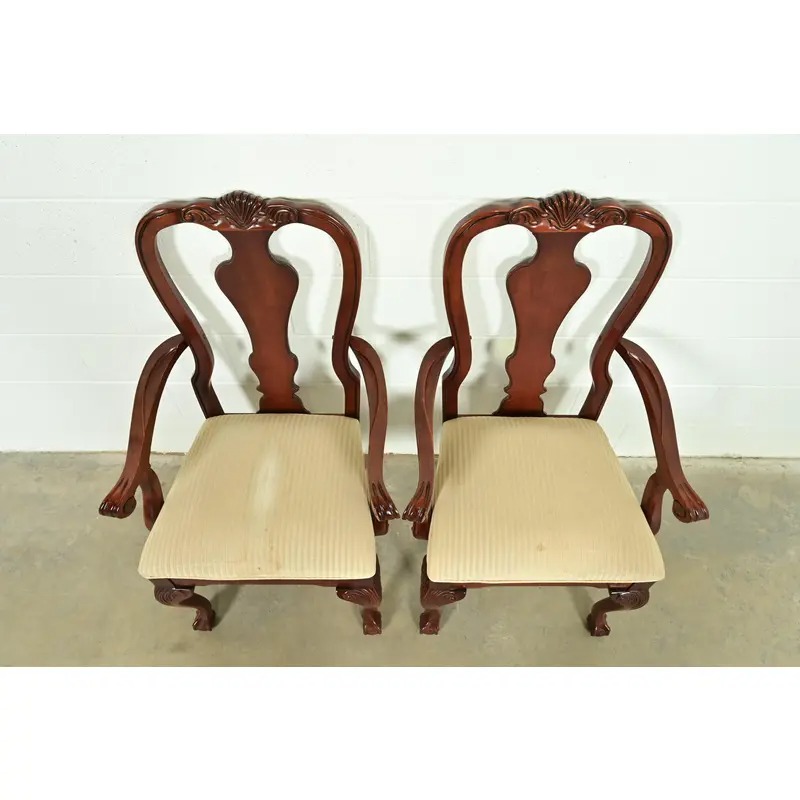 Thomasville Chippendale Carved Cherry Wood Armchairs, Pair - Image 5