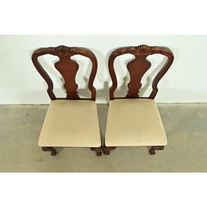 Thomasville Chippendale Carved Cherry Wood Side Chairs or Dining Chairs, Pair - Image 5