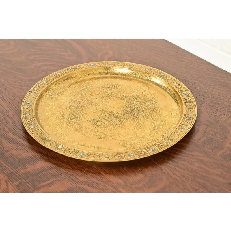 Tiffany Studios New York Bronze Doré Large Tray With Abalone Inlay - Image 5
