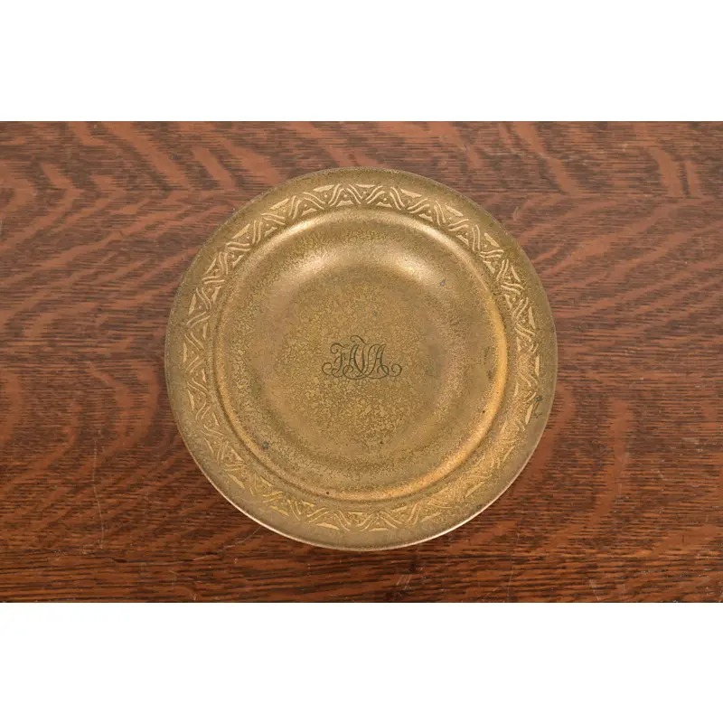 Tiffany Studios New York Bronze Doré Pedestal Bowl or Compote Dish With Decorative Border - Image 5