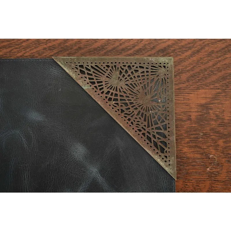 Tiffany Studios New York Pine Needle Bronze Blotter Corners With Leather Desk Blotter - Image 5