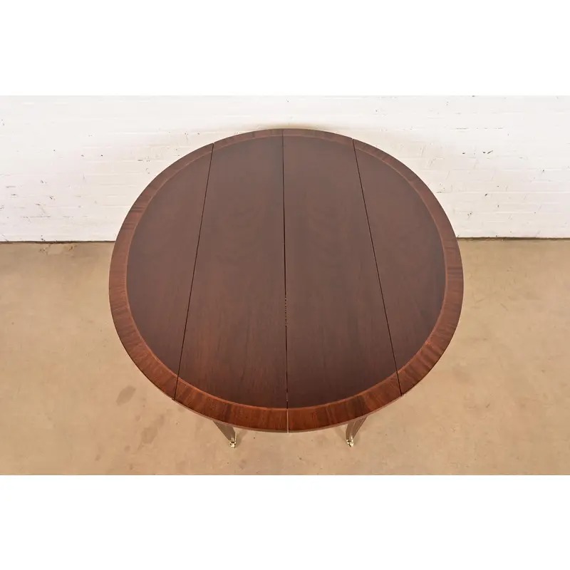 Baker Furniture Federal Banded Mahogany Drop Leaf Dining or Breakfast Table, Newly Refinished - Image 6