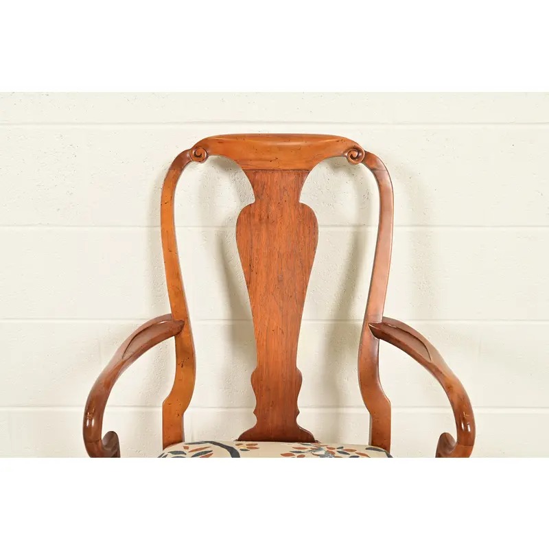Baker Furniture Queen Anne Carved Walnut Armchairs or Dining Captain Chairs, Pair - Image 6