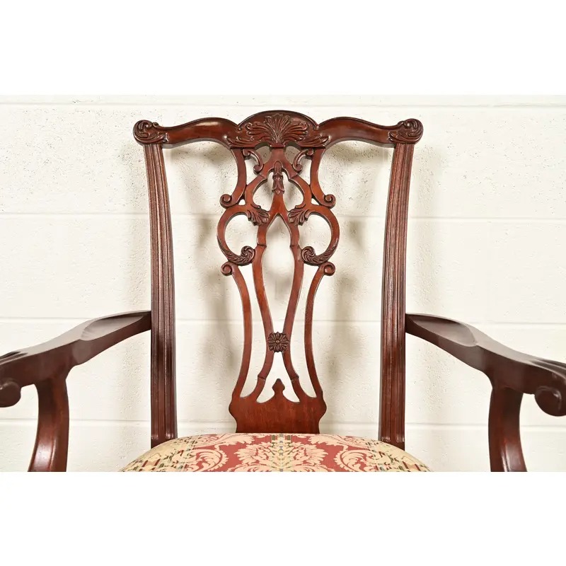 Ethan Allen Chippendale Carved Mahogany Armchairs or Dining Captain Chairs, Pair - Image 6